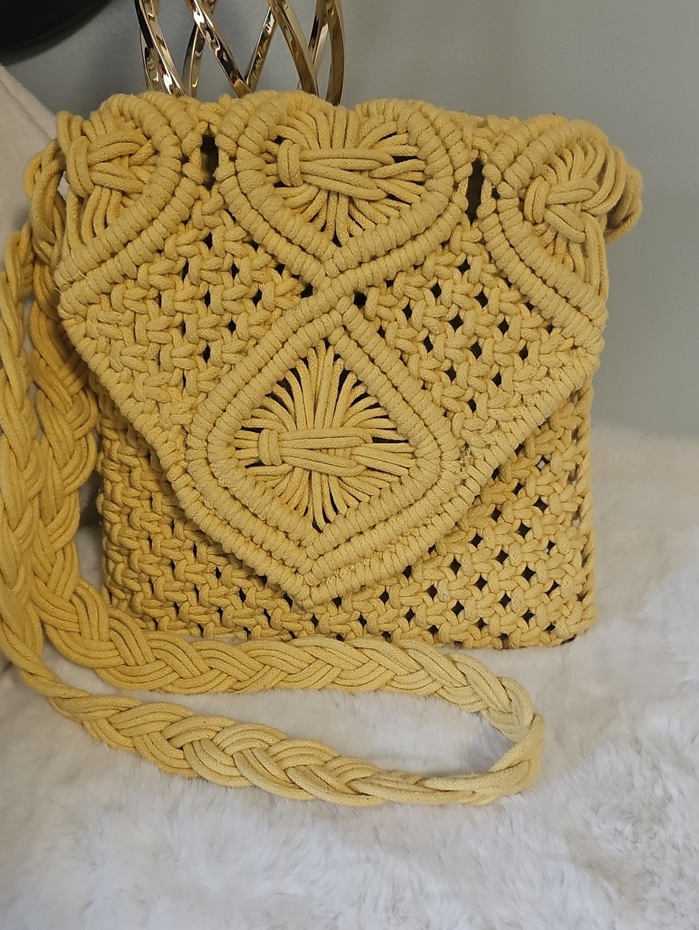 Tommy Bahama Yellow Handwoven Macramé Crossbody Bag